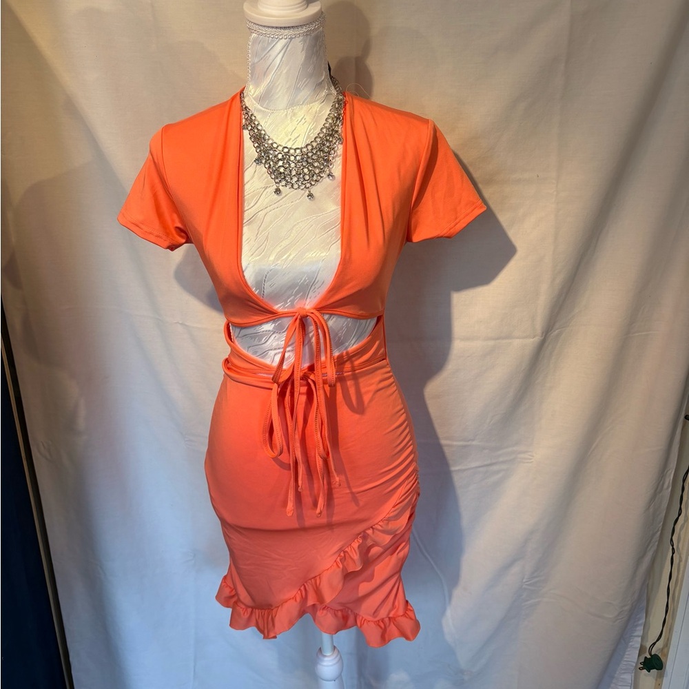 Orange Ruched Pencil Skirt for Night Out